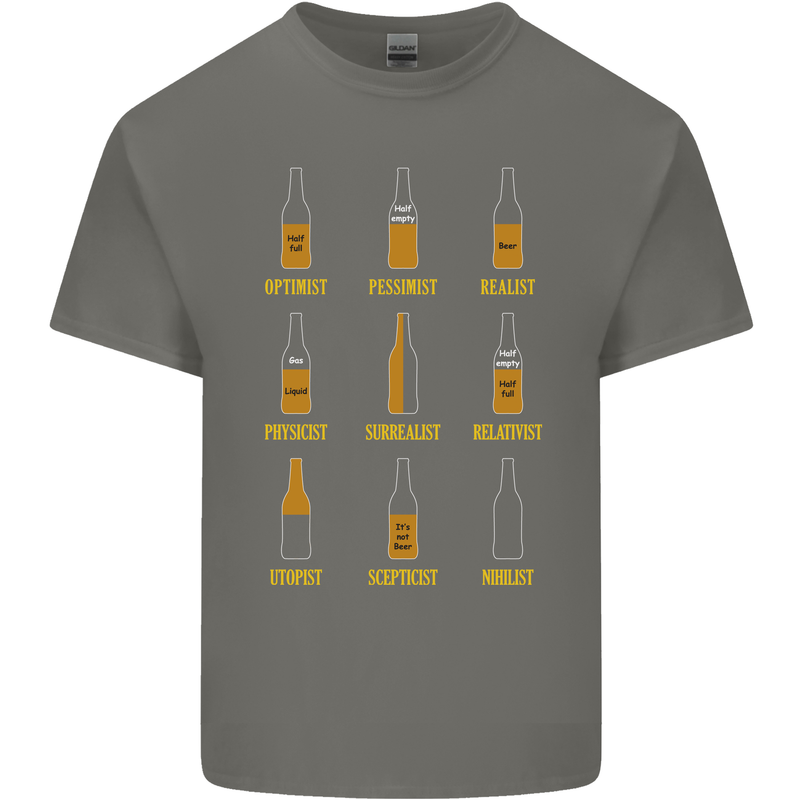 Optimism Pessimism Beer Alcohol Funny Mens Cotton T-Shirt Tee Top Charcoal