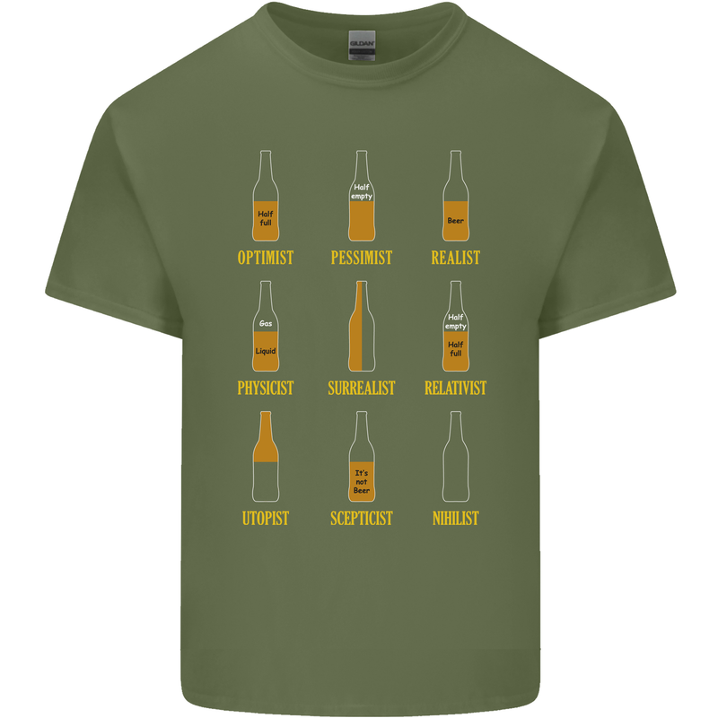 Optimism Pessimism Beer Alcohol Funny Mens Cotton T-Shirt Tee Top Military Green