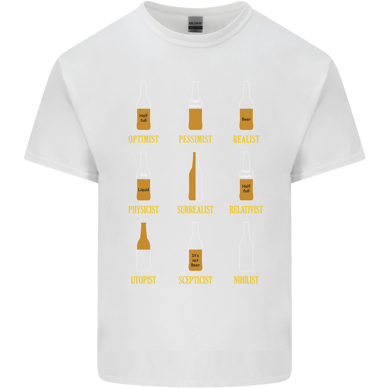 Optimism Pessimism Beer Alcohol Funny Mens Cotton T-Shirt Tee Top White