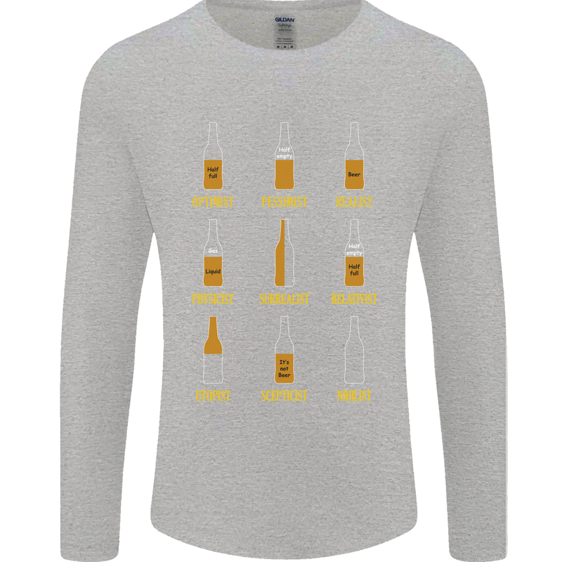 Optimism Pessimism Beer Alcohol Funny Mens Long Sleeve T-Shirt Sports Grey