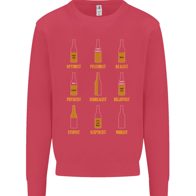 Optimism Pessimism Beer Alcohol Funny Mens Sweatshirt Jumper Heliconia