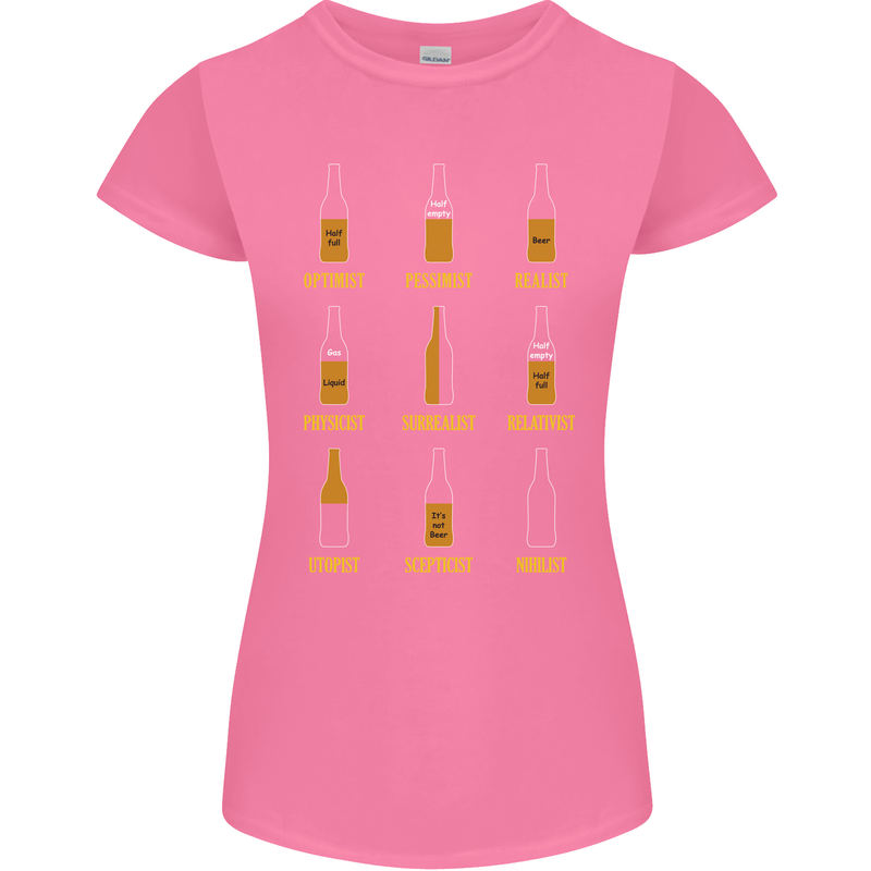Optimism Pessimism Beer Alcohol Funny Womens Petite Cut T-Shirt Azalea