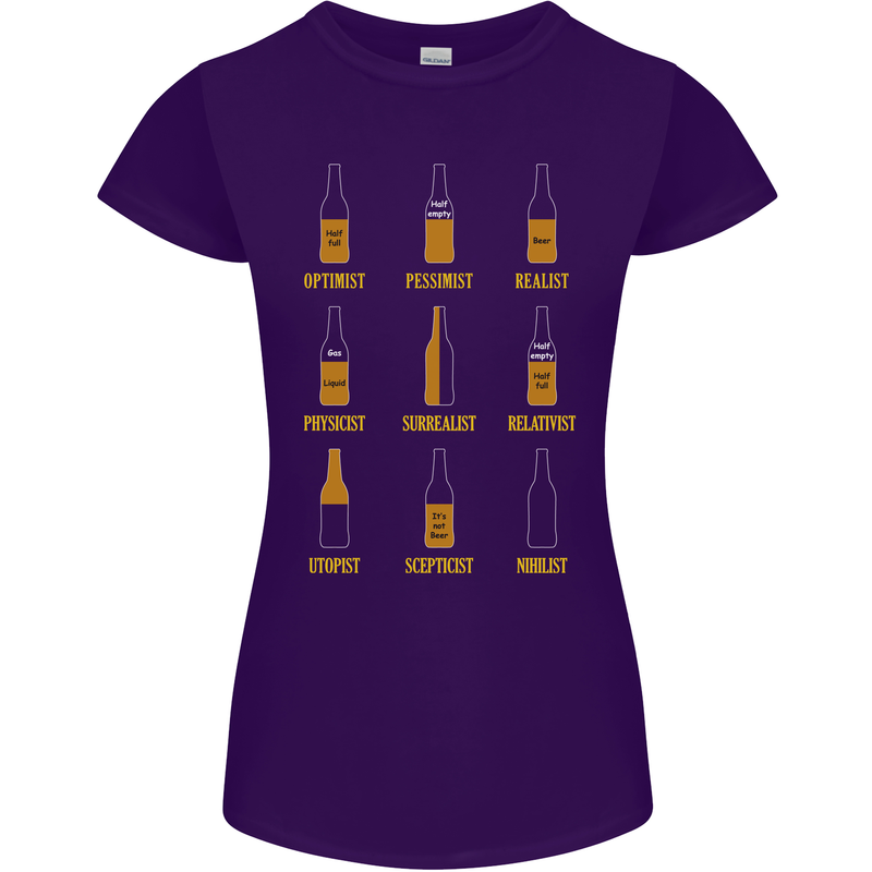 Optimism Pessimism Beer Alcohol Funny Womens Petite Cut T-Shirt Purple