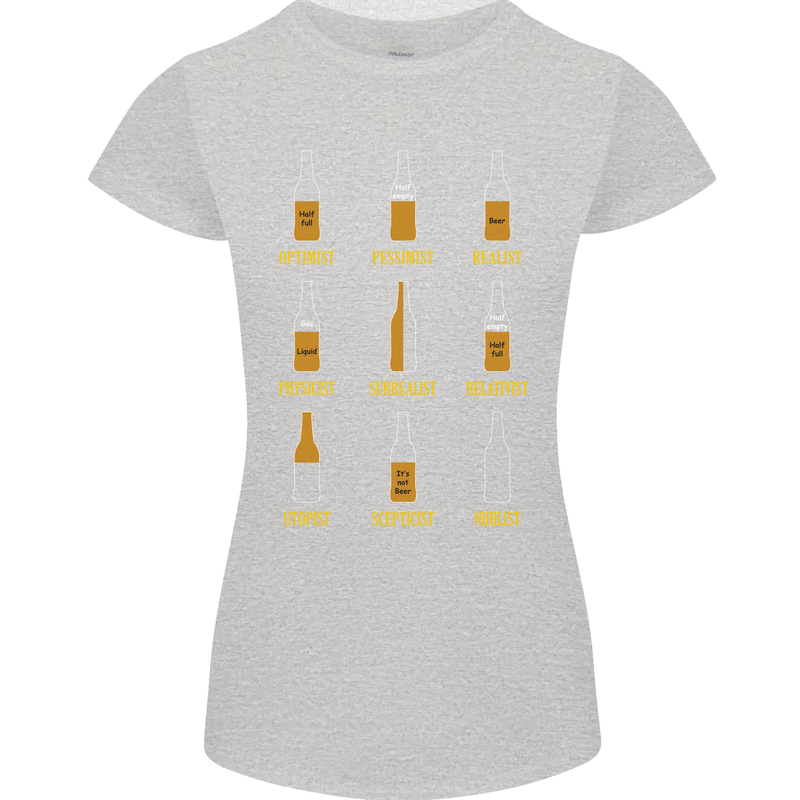 Optimism Pessimism Beer Alcohol Funny Womens Petite Cut T-Shirt Sports Grey