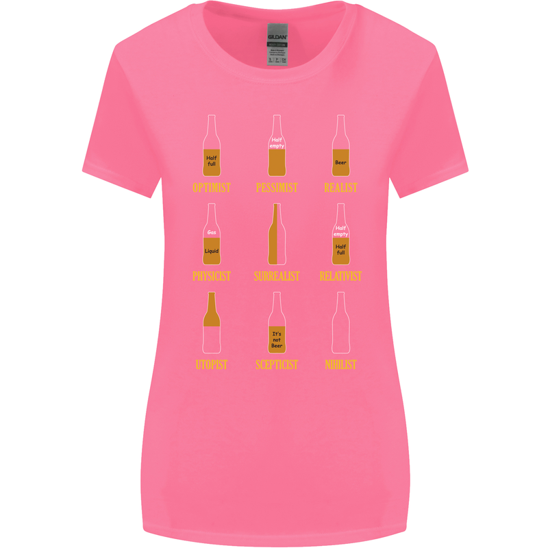 Optimism Pessimism Beer Alcohol Funny Womens Wider Cut T-Shirt Azalea