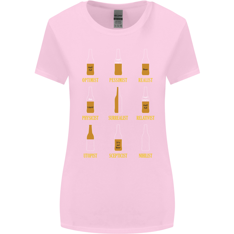 Optimism Pessimism Beer Alcohol Funny Womens Wider Cut T-Shirt Light Pink