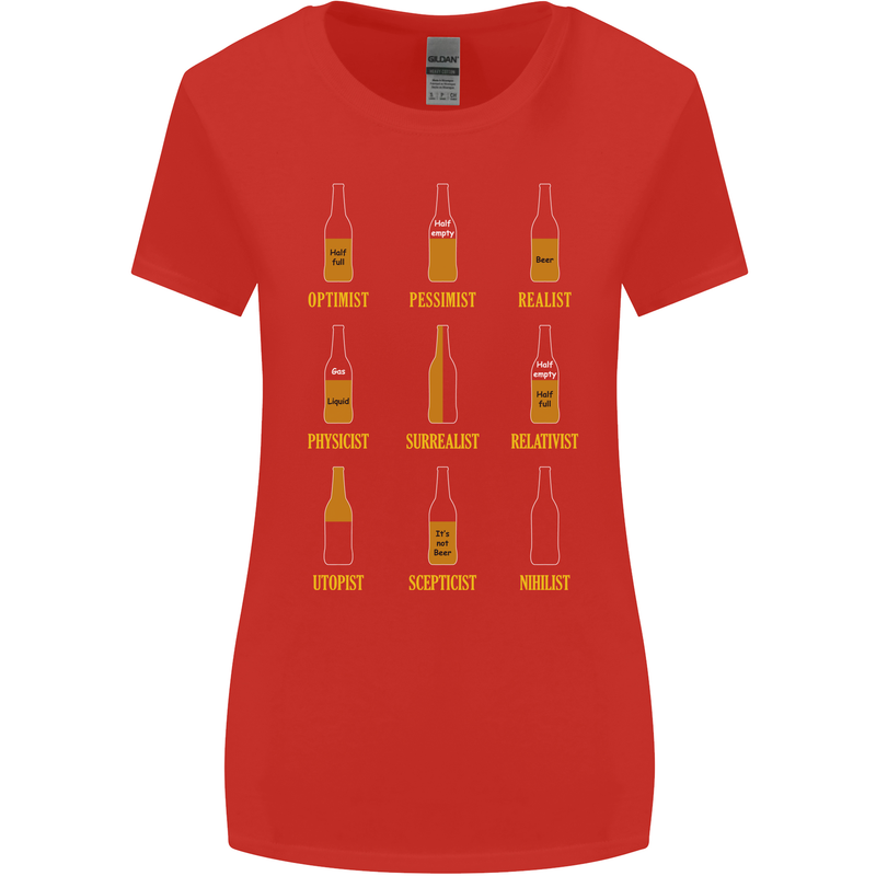 Optimism Pessimism Beer Alcohol Funny Womens Wider Cut T-Shirt Red