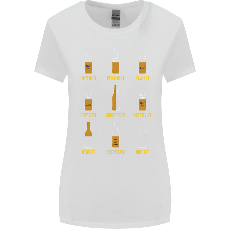 Optimism Pessimism Beer Alcohol Funny Womens Wider Cut T-Shirt White