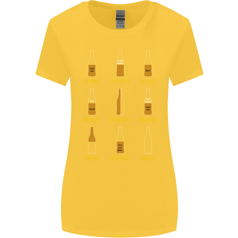 Optimism Pessimism Beer Alcohol Funny Womens Wider Cut T-Shirt Yellow