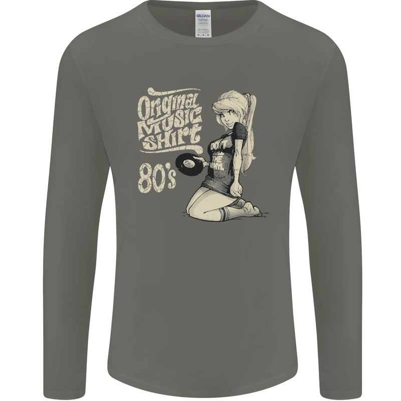 Original Music Shirt DJ Vinyl Turntable Mens Long Sleeve T-Shirt Charcoal