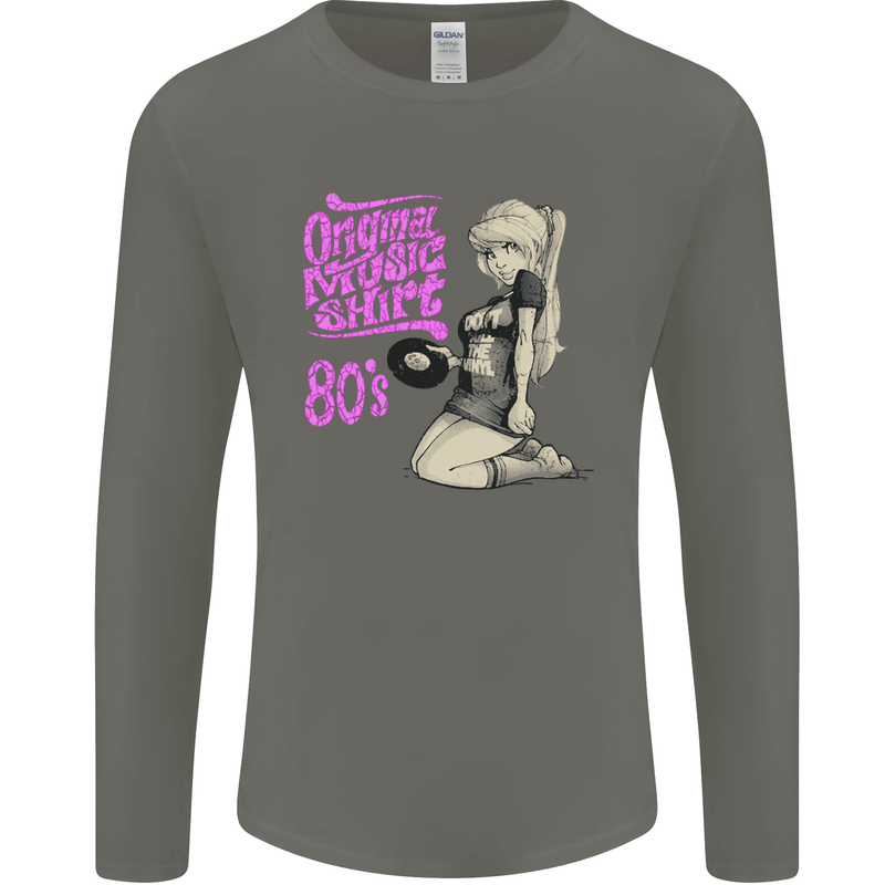 Original Music Shirt DJ Vinyl Turntable Mens Long Sleeve T-Shirt Charcoal