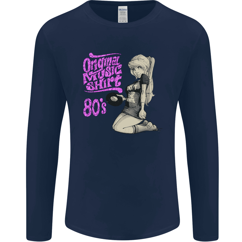 Original Music Shirt DJ Vinyl Turntable Mens Long Sleeve T-Shirt Navy Blue