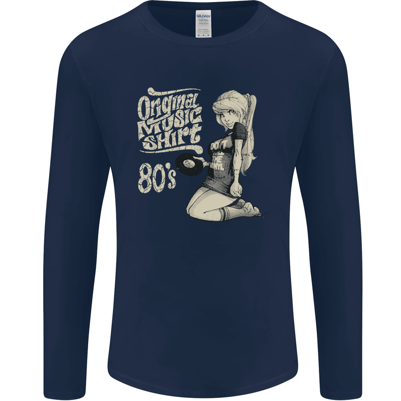 Original Music Shirt DJ Vinyl Turntable Mens Long Sleeve T-Shirt Navy Blue