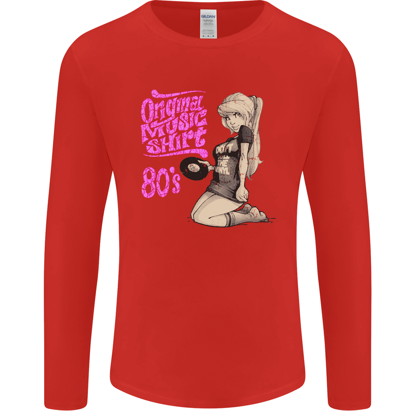 Original Music Shirt DJ Vinyl Turntable Mens Long Sleeve T-Shirt Red