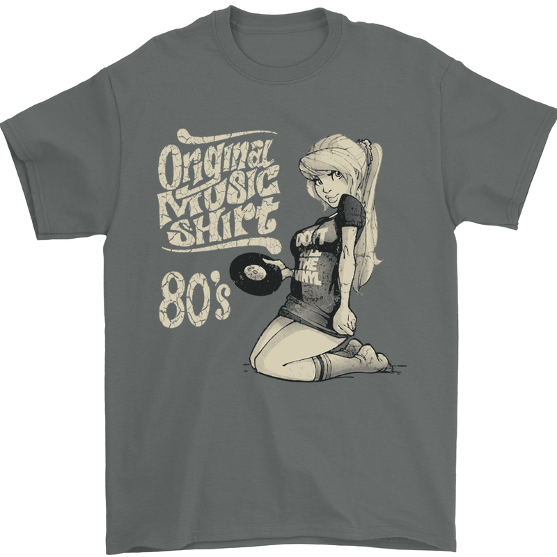 Original Music Shirt DJ Vinyl Turntable Mens T-Shirt Cotton Gildan Charcoal