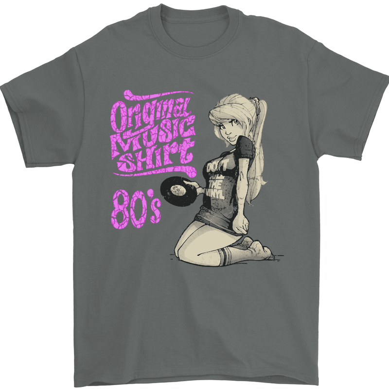 Original Music Shirt DJ Vinyl Turntable Mens T-Shirt Cotton Gildan Charcoal