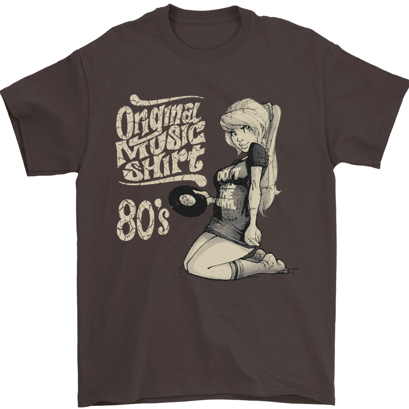 Original Music Shirt DJ Vinyl Turntable Mens T-Shirt Cotton Gildan Dark Chocolate