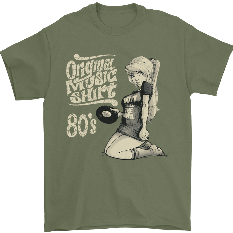 Original Music Shirt DJ Vinyl Turntable Mens T-Shirt Cotton Gildan Military Green