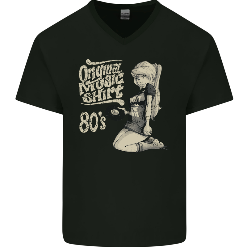 Original Music Shirt DJ Vinyl Turntable Mens V-Neck Cotton T-Shirt Black
