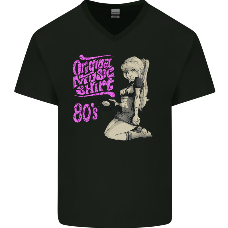 Original Music Shirt DJ Vinyl Turntable Mens V-Neck Cotton T-Shirt Black