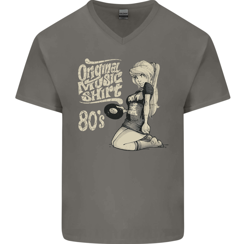 Original Music Shirt DJ Vinyl Turntable Mens V-Neck Cotton T-Shirt Charcoal