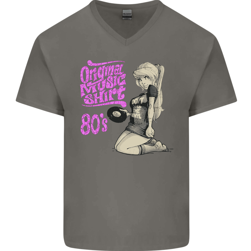 Original Music Shirt DJ Vinyl Turntable Mens V-Neck Cotton T-Shirt Charcoal