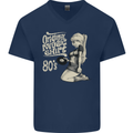Original Music Shirt DJ Vinyl Turntable Mens V-Neck Cotton T-Shirt Navy Blue