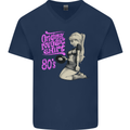 Original Music Shirt DJ Vinyl Turntable Mens V-Neck Cotton T-Shirt Navy Blue