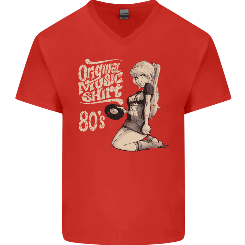 Original Music Shirt DJ Vinyl Turntable Mens V-Neck Cotton T-Shirt Red