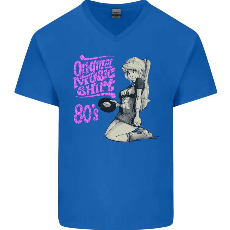 Original Music Shirt DJ Vinyl Turntable Mens V-Neck Cotton T-Shirt Royal Blue