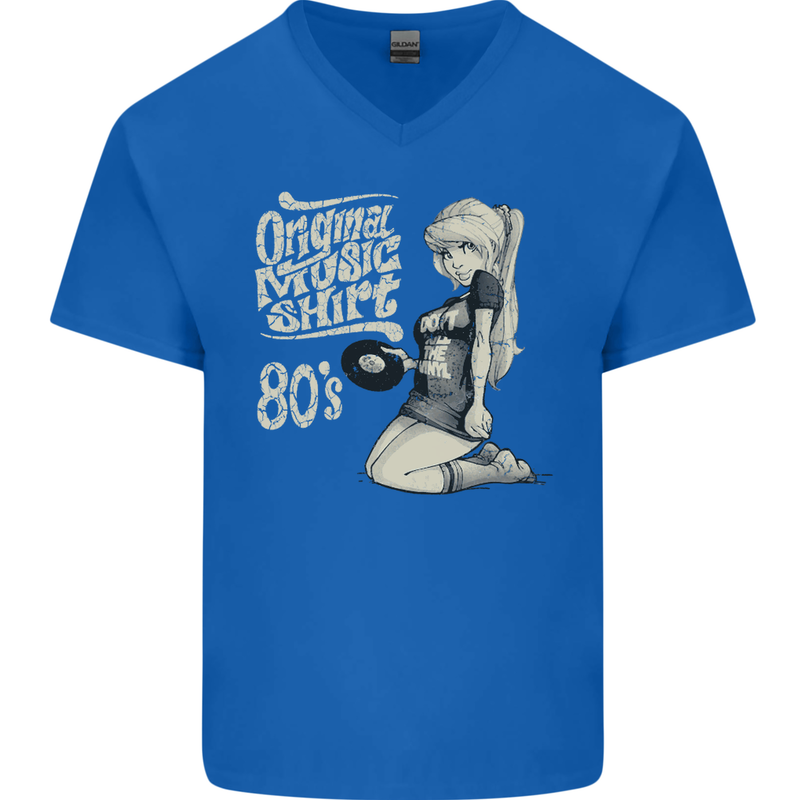 Original Music Shirt DJ Vinyl Turntable Mens V-Neck Cotton T-Shirt Royal Blue