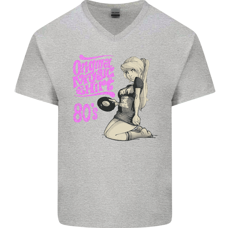 Original Music Shirt DJ Vinyl Turntable Mens V-Neck Cotton T-Shirt Sports Grey
