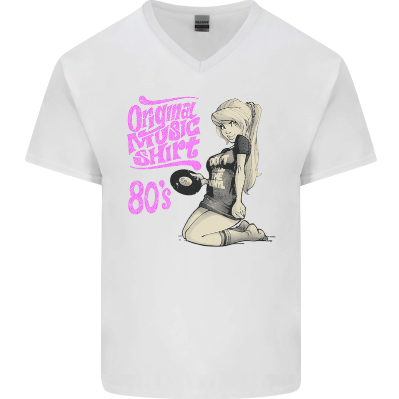 Original Music Shirt DJ Vinyl Turntable Mens V-Neck Cotton T-Shirt White