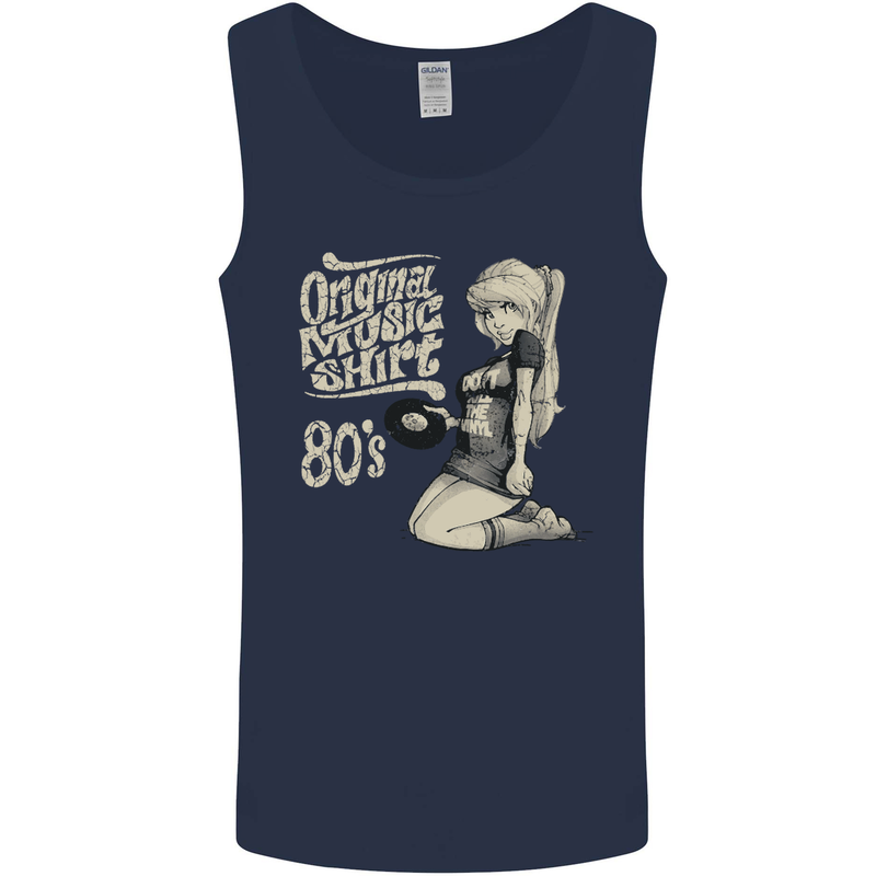 Original Music Shirt DJ Vinyl Turntable Mens Vest Tank Top Navy Blue