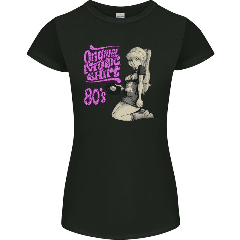 Original Music Shirt DJ Vinyl Turntable Womens Petite Cut T-Shirt Black