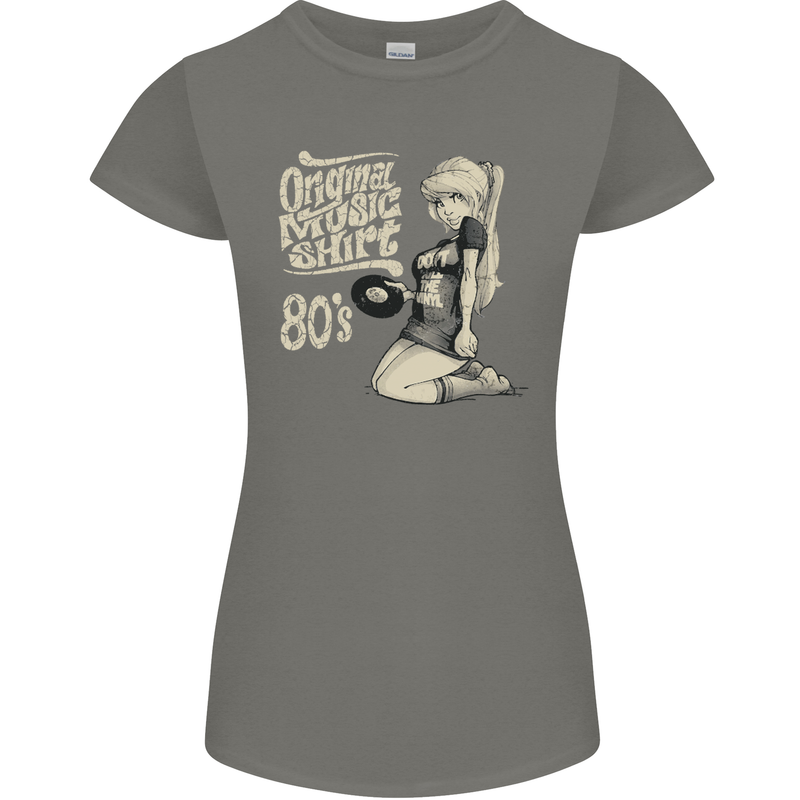 Original Music Shirt DJ Vinyl Turntable Womens Petite Cut T-Shirt Charcoal
