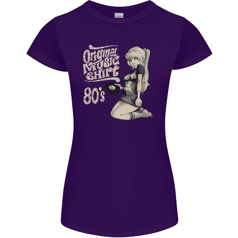 Original Music Shirt DJ Vinyl Turntable Womens Petite Cut T-Shirt Purple