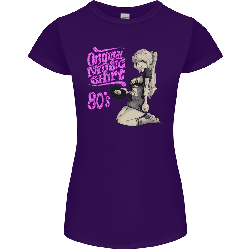 Original Music Shirt DJ Vinyl Turntable Womens Petite Cut T-Shirt Purple