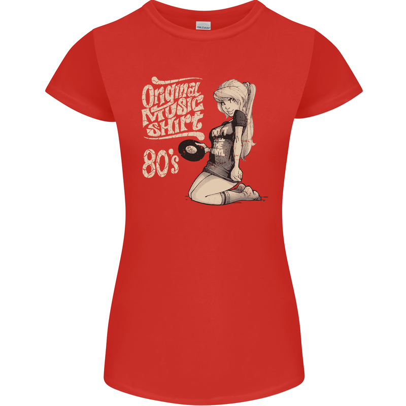 Original Music Shirt DJ Vinyl Turntable Womens Petite Cut T-Shirt Red