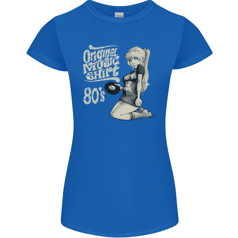 Original Music Shirt DJ Vinyl Turntable Womens Petite Cut T-Shirt Royal Blue
