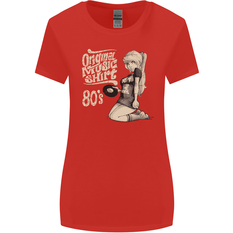 Original Music Shirt DJ Vinyl Turntable Womens Wider Cut T-Shirt Red