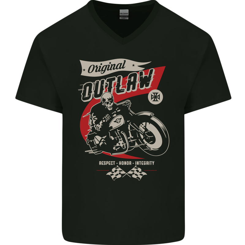 Original Outlaw Motorbike Biker Motorcycle Mens V-Neck Cotton T-Shirt Black
