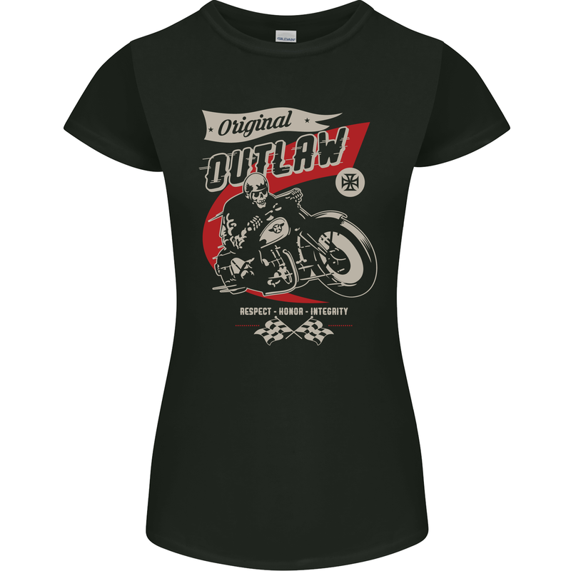 Original Outlaw Motorbike Biker Motorcycle Womens Petite Cut T-Shirt Black