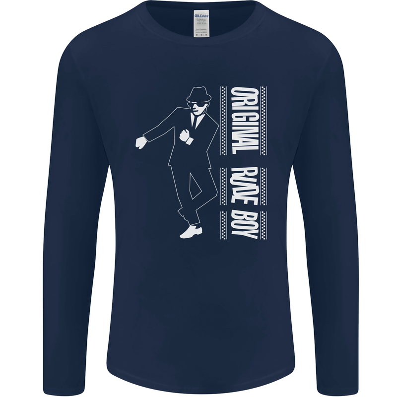 Original Rude Boy 2Tone 2 Tone SKA Mens Long Sleeve T-Shirt Navy Blue