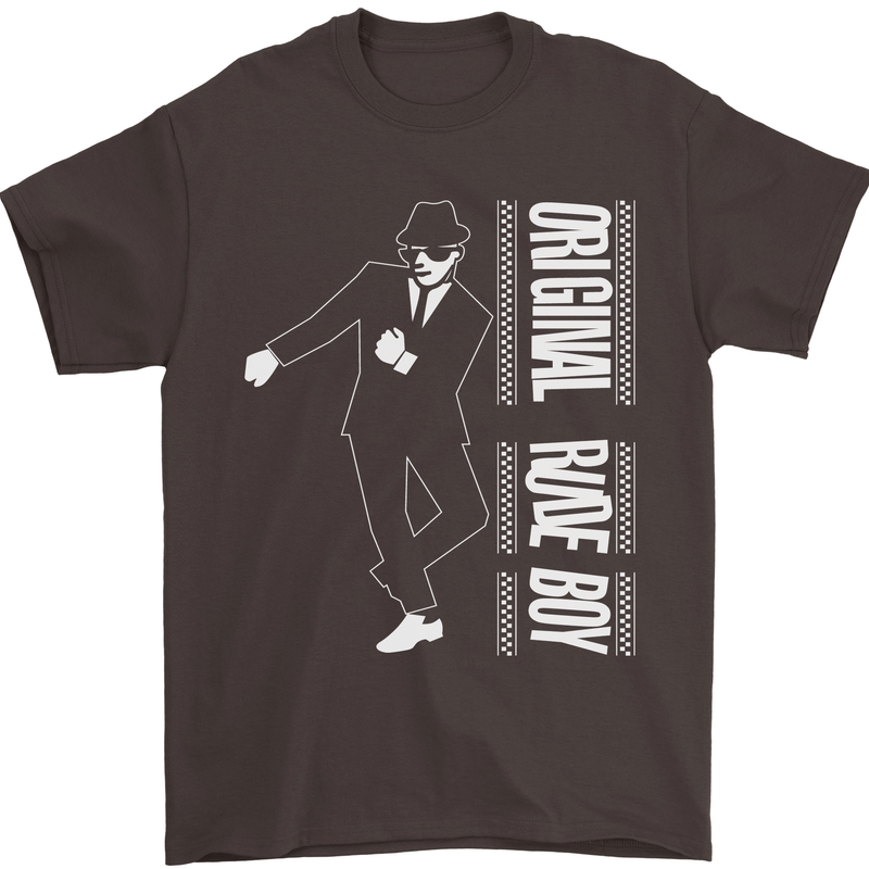 Original Rude Boy 2Tone 2 Tone SKA Mens T-Shirt Cotton Gildan Dark Chocolate