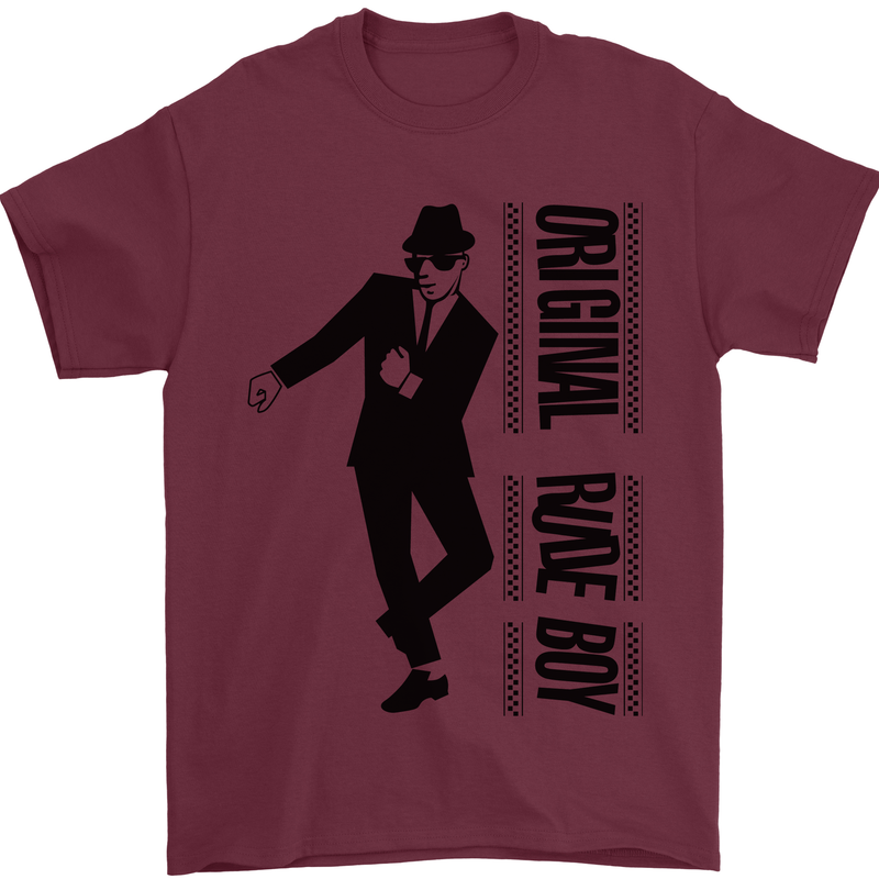 Original Rude Boy 2Tone 2 Tone SKA Mens T-Shirt Cotton Gildan Maroon
