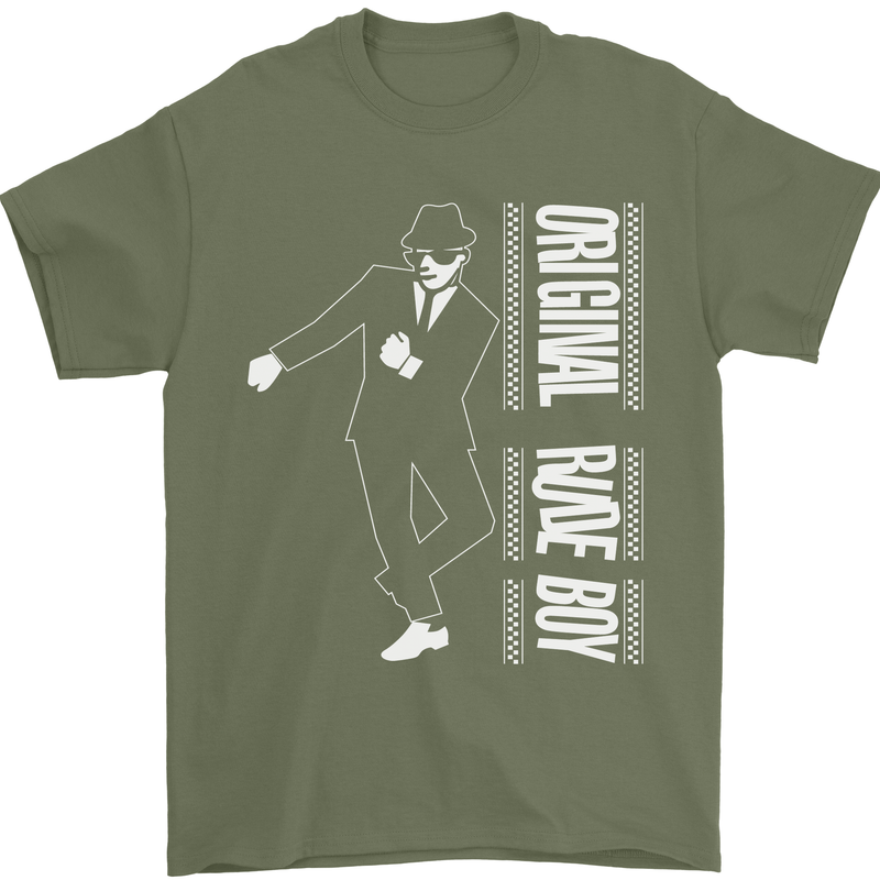 Original Rude Boy 2Tone 2 Tone SKA Mens T-Shirt Cotton Gildan Military Green