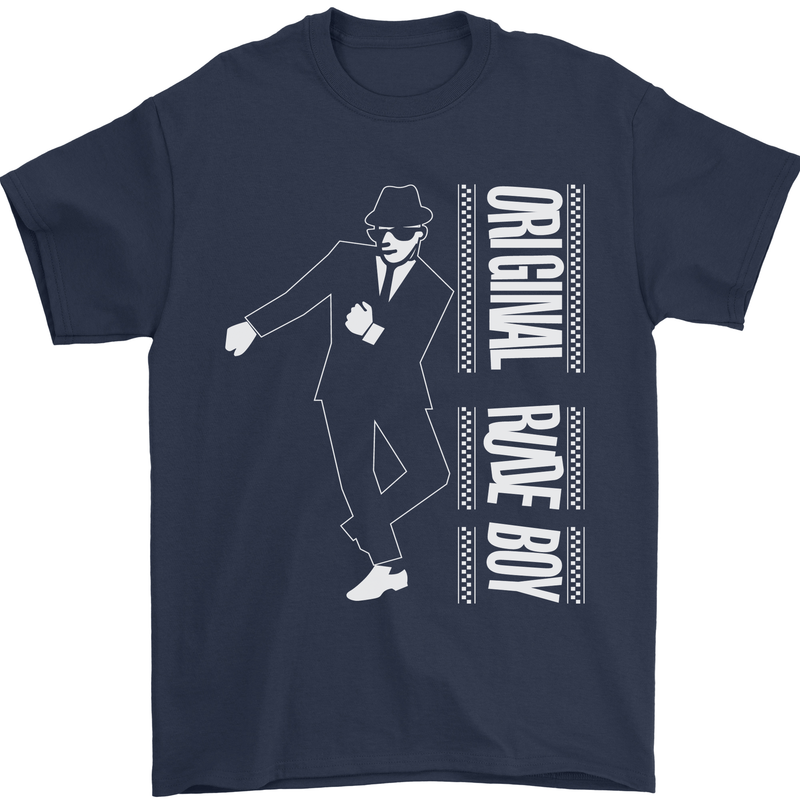 Original Rude Boy 2Tone 2 Tone SKA Mens T-Shirt Cotton Gildan Navy Blue