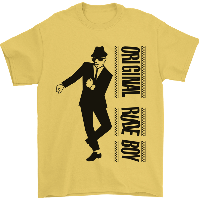 Original Rude Boy 2Tone 2 Tone SKA Mens T-Shirt Cotton Gildan Yellow