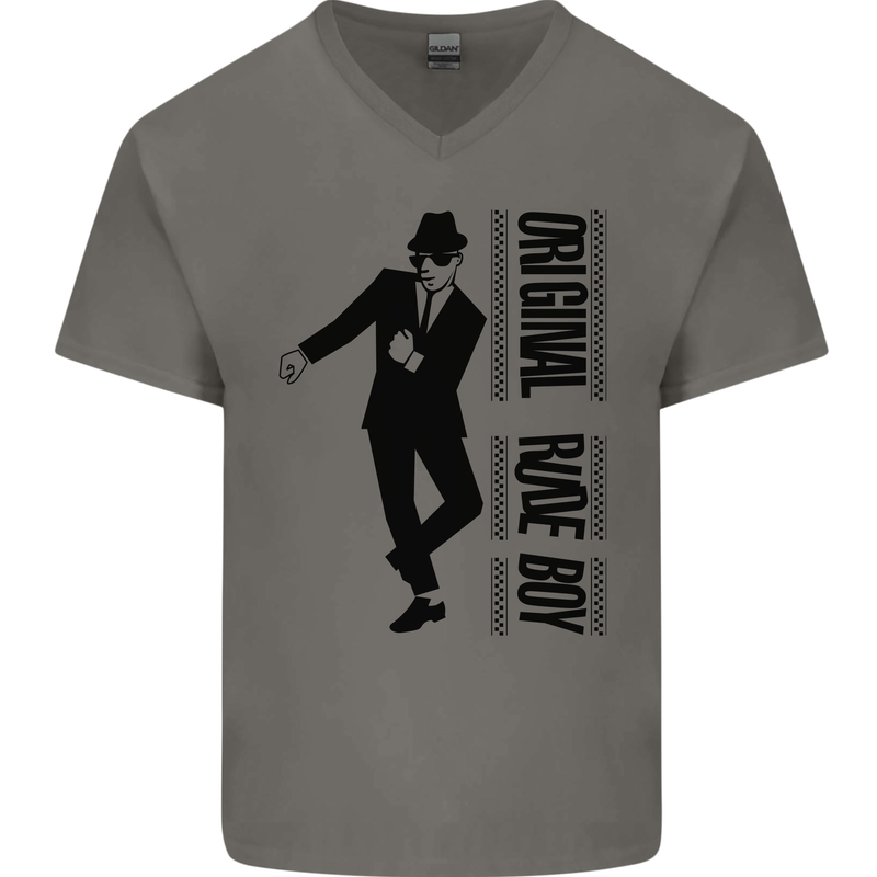 Original Rude Boy 2Tone 2 Tone SKA Mens V-Neck Cotton T-Shirt Charcoal